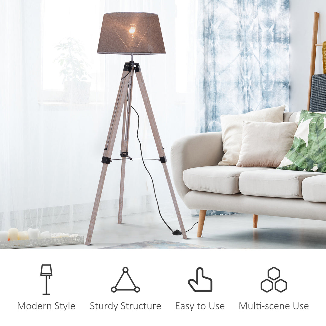 HOMCOM Wooden Adjustable Tripod Free Standing Floor Lamp Bedside Light E27 Bulb Compatible | Aosom UK