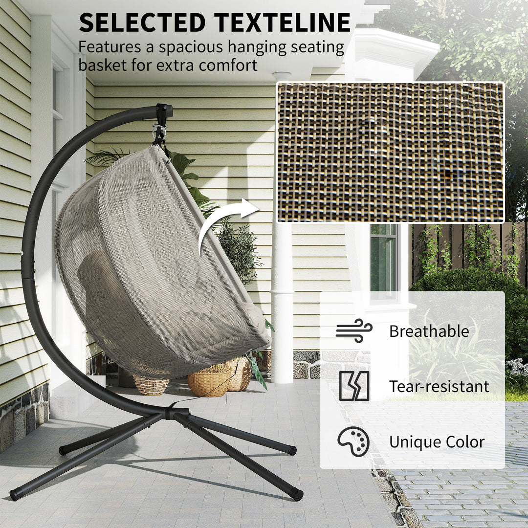 MCL Double Hanging Egg Chair 2 Seaters Texteline Swing Hammock Chair with Stand, Cushion and Folding Design, for Indoor and Outdoor, Brown