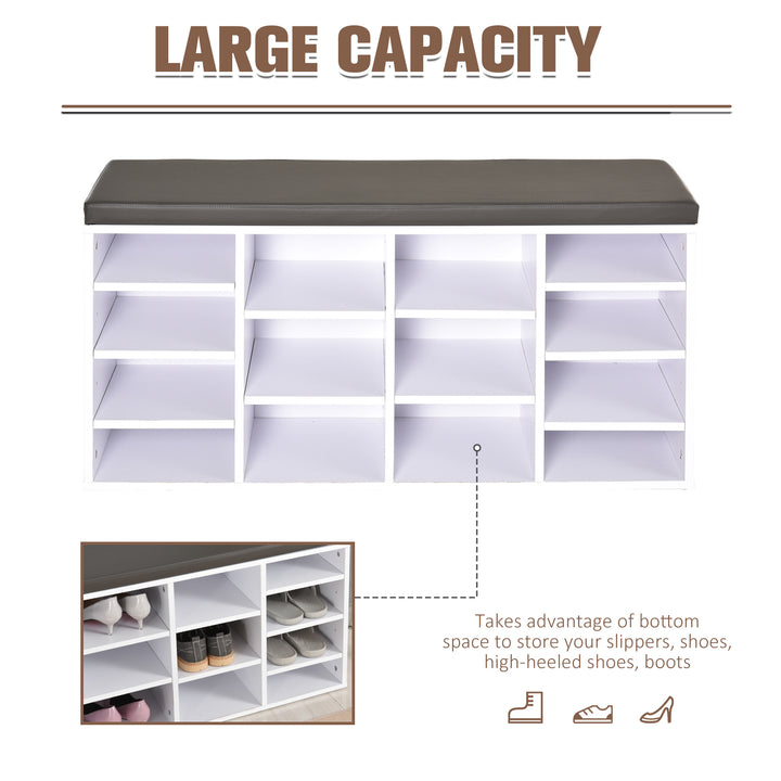 HOMCOM Multi-Storage Shoe Rack w/ 14 Compartments Cushion Moving Shelves Solid Frame Foot Pads Home Office Tidy Organisation Boots Trainers White