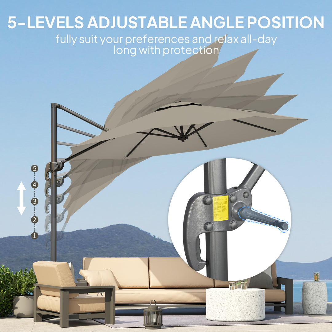 3 m Five-Angle Cantilever Parasol - Light Grey