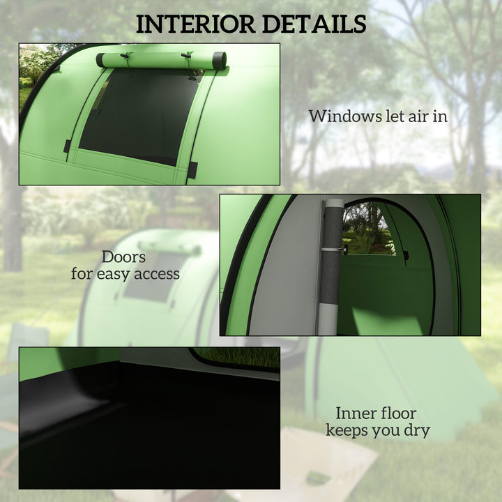 Four Man Duo Room Tunnel Tent, with Accessories - Green