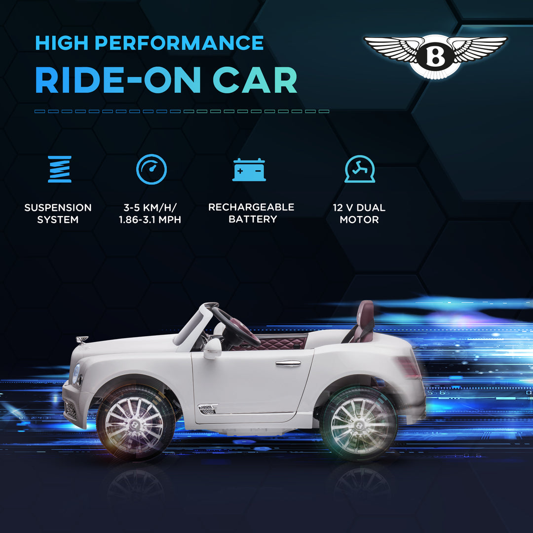 Bentley Mulsanne Licensed Kids Electric Ride-On Car, with Remote Control. LED lights, Music - White