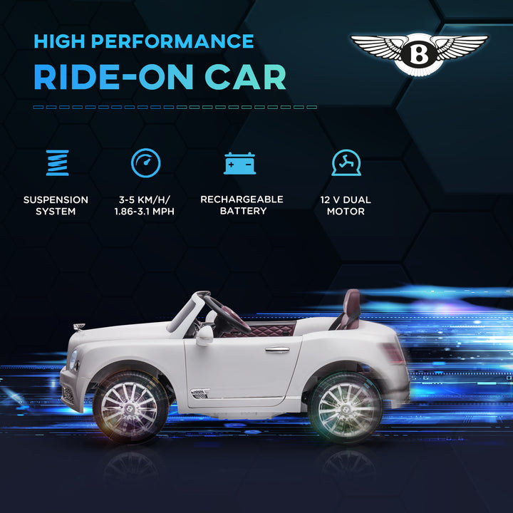 Bentley Mulsanne Licensed Kids Electric Ride-On Car, with Remote Control. LED lights, Music - White