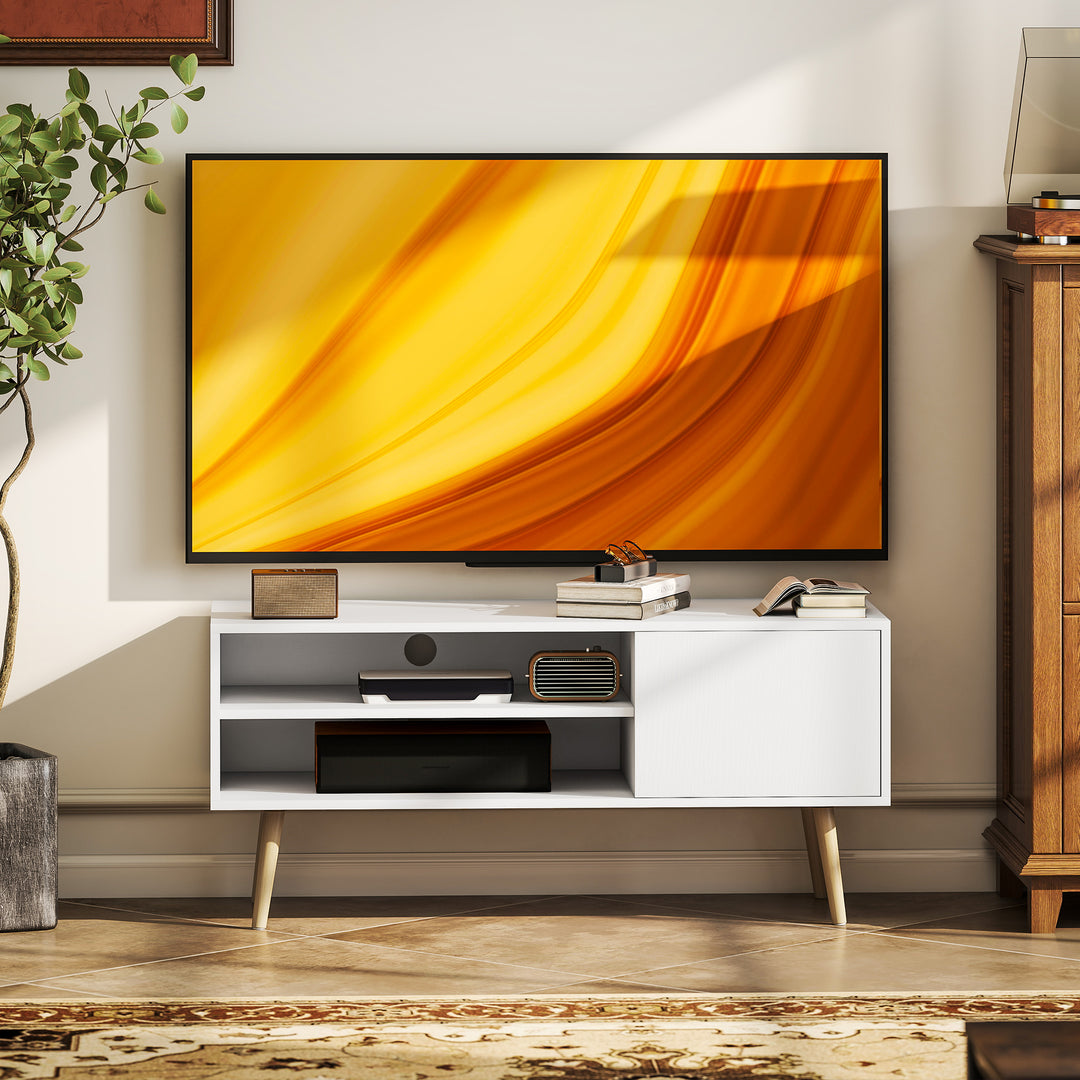 TV Stand up to 55 Inches, TV Unit with Open Shelves and Cable Holes - White