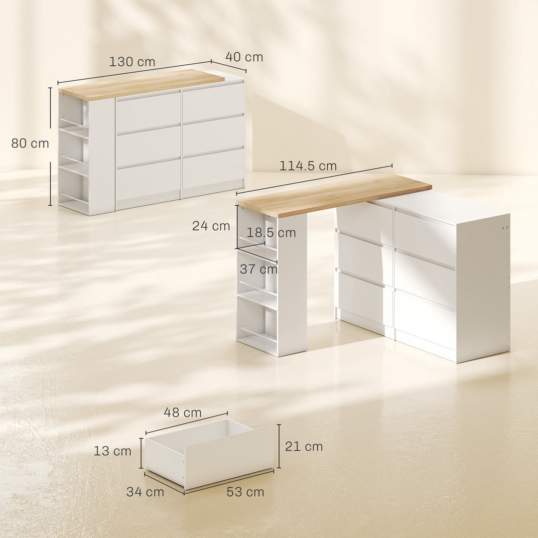 Vanity Table, Dressing Table with 6 Drawers and 3-Tier Shelf for Women
