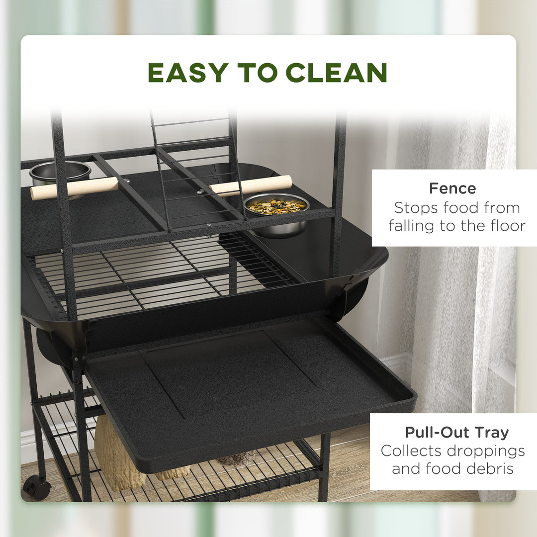 Steel Bird Table, Bird Feeder stand, with Perches, Stainless Steel Feed Bowls, Trays - Dark Grey