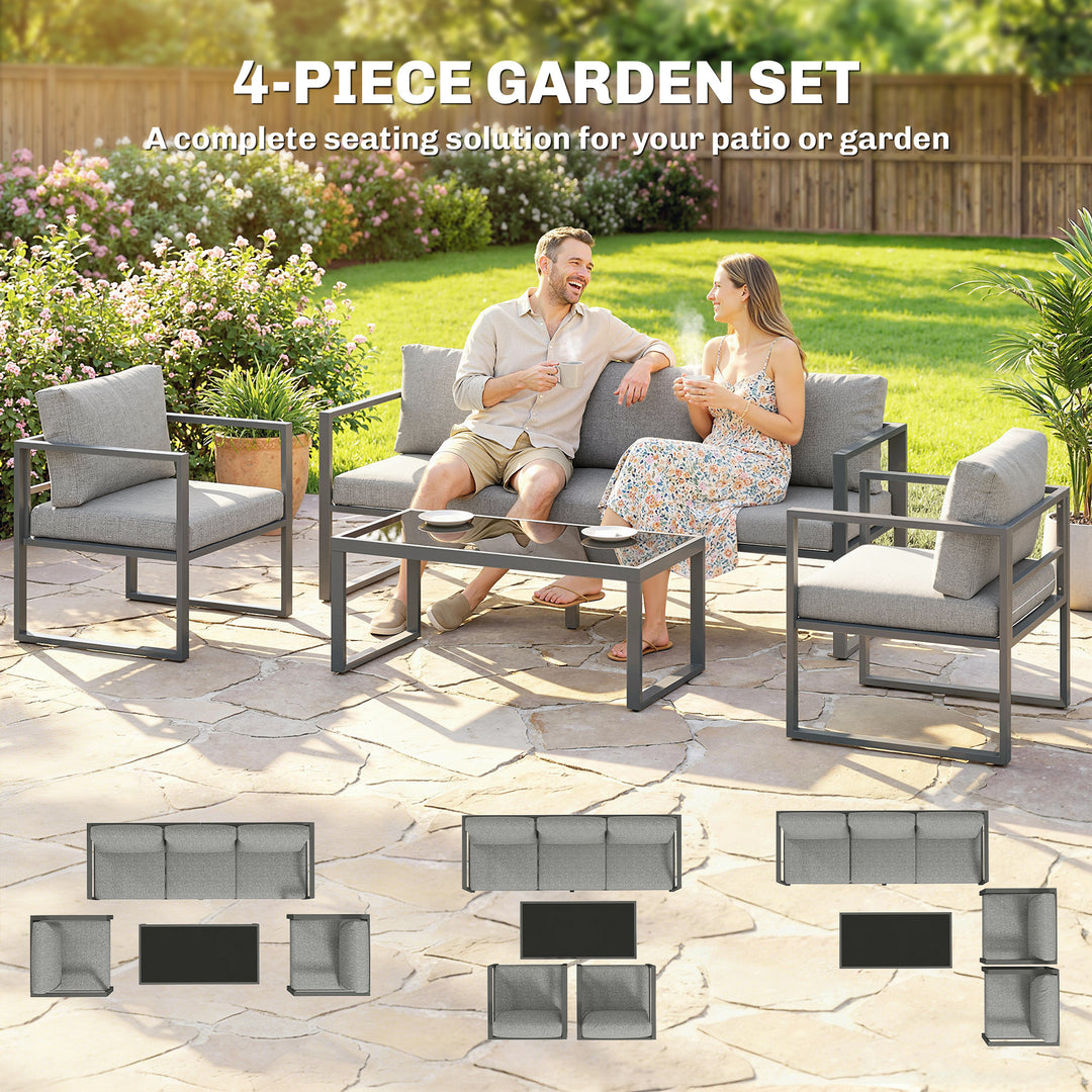4 Piece Outdoor Garden Furniture Set, Patio Furniture with 3-Seater So