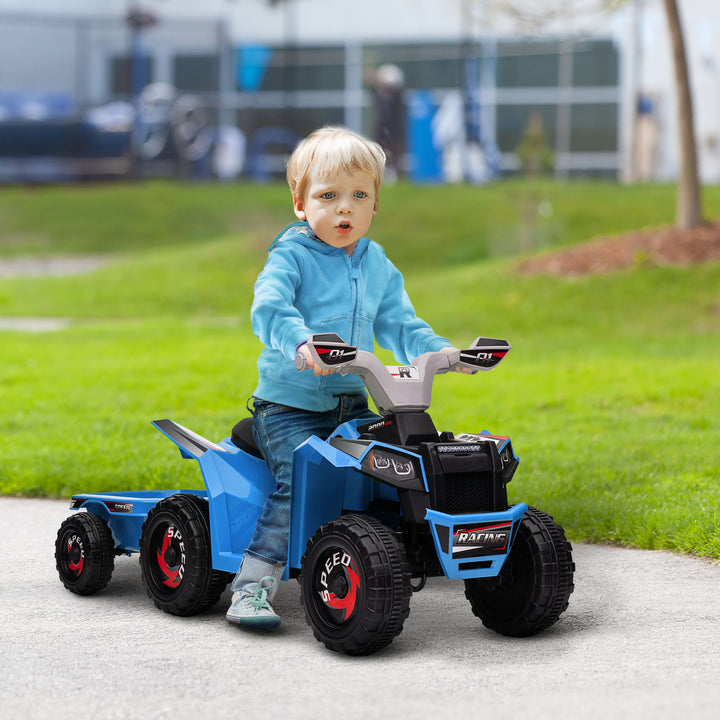 HOMCOM Electric Quad Bike for Toddlers, 6V with Back Trailer, Wear-Resistant Wheels, Suitable for 18-36 Months, Blue | Aosom UK