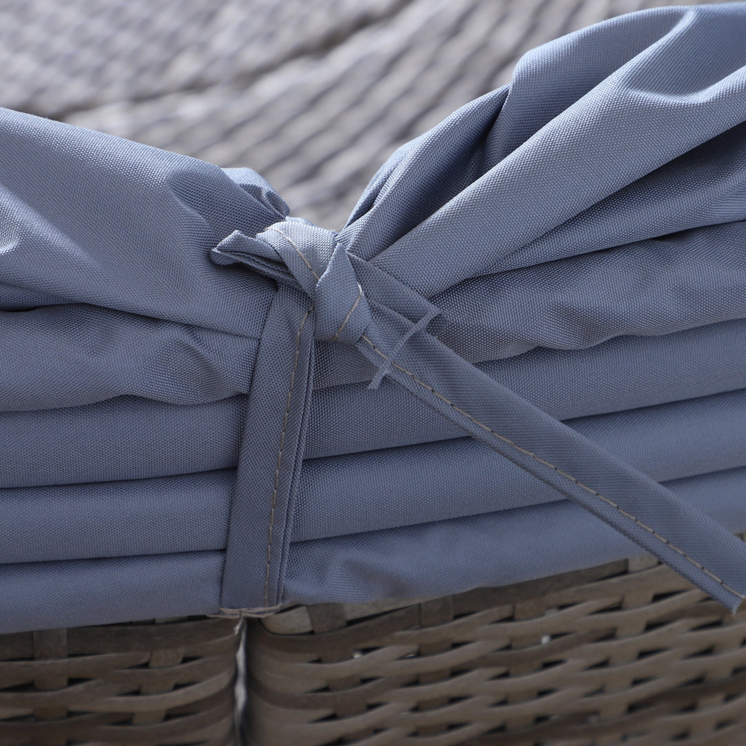 MCL Outdoor PE Rattan Garden Furniture with Cushioned, Patio Wicker Conversation Furniture Set, Round Daybed with Retractable Canopy, Coffee Table and Three Pillows, Grey/Blue Grey