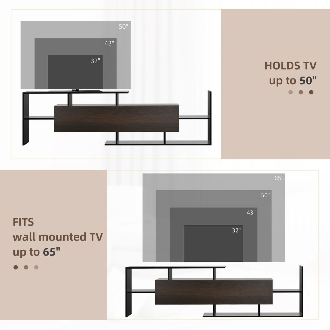 HOMCOM TV Cabinet: Wall-Mounted Media Unit for 65" TVs, Black & Dark Walnut Finish | Aosom UK