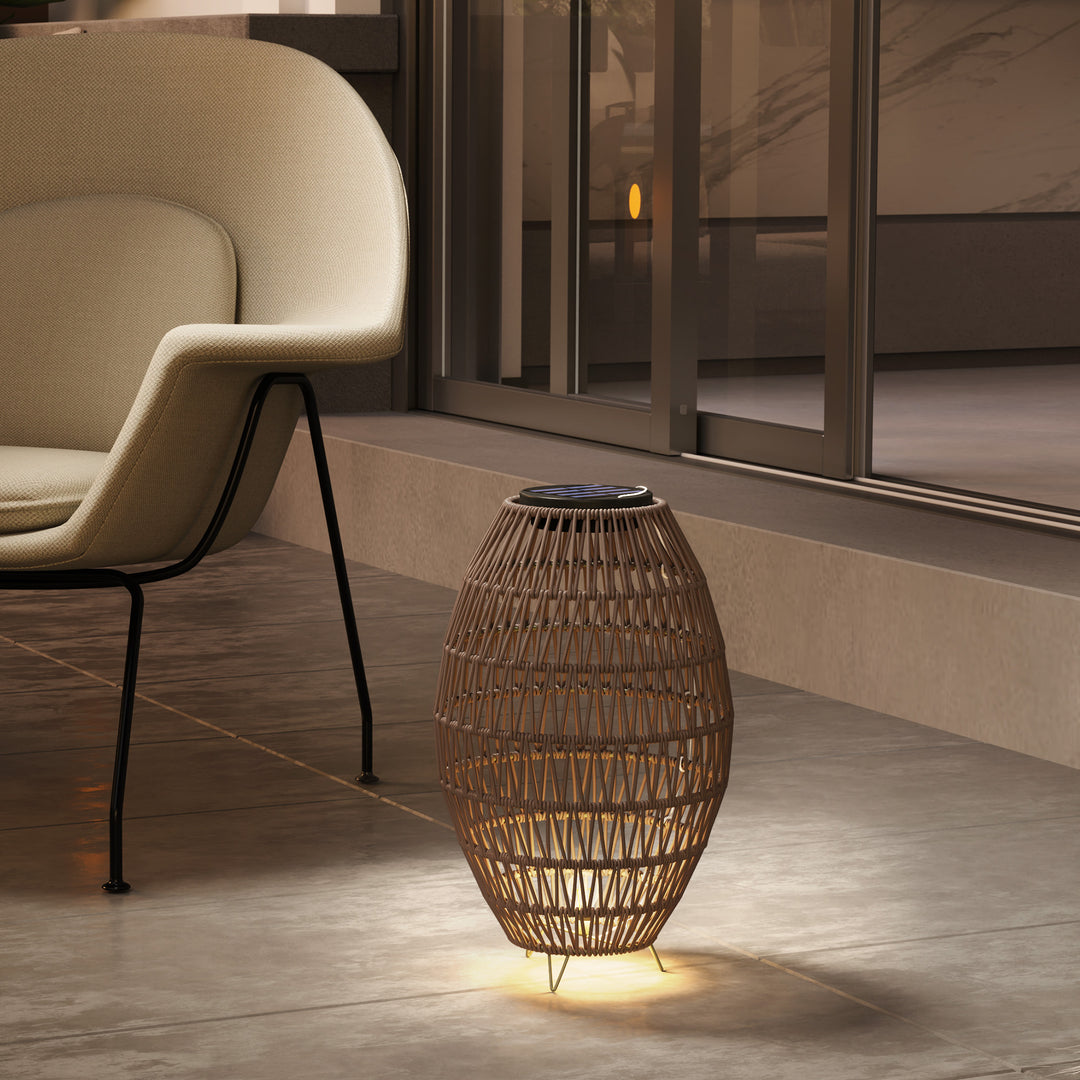 Rattan Solar Lamp, Garden Solar Lantern with Auto On/Off Light, IP44 Waterproof, Decorative Outdoor Rattan Lamp for Porch, Pathway, Dark Brown