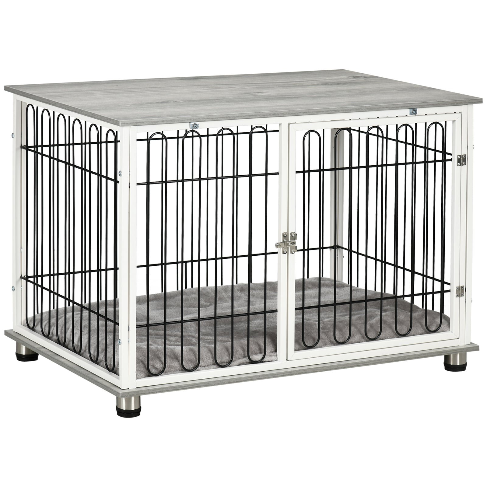 Indoor Dog Crate Furniture, Side End Table, with Soft Washable Cushion, Lockable Doors, for Small and Medium Dogs