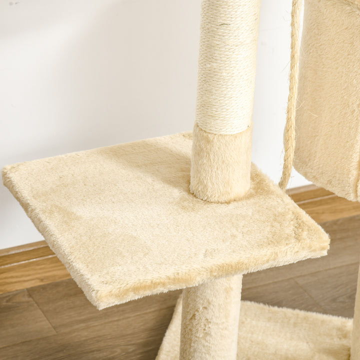 PawHut Cat Tree House, Multi-Level Activity Centre with Scratching Posts, 114 cm High, Beige