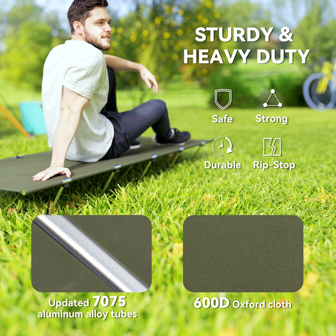 Lightweight Camping Bed, Aluminium Portable Camp Cot w/ Strong Support 150kg and Carry Bag for Camping, Dark Green