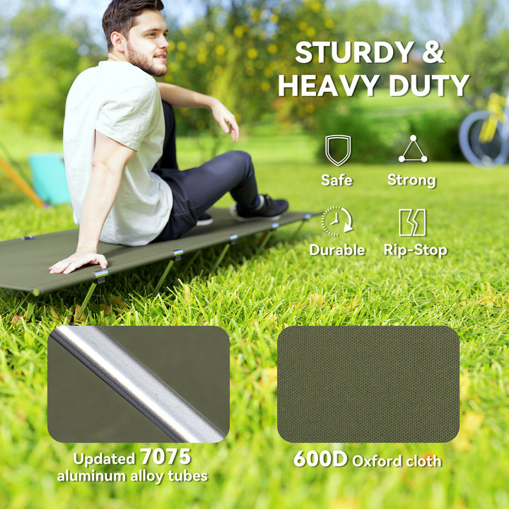 Lightweight Camping Bed, Aluminium Portable Camp Cot w/ Strong Support 150kg and Carry Bag for Camping, Dark Green