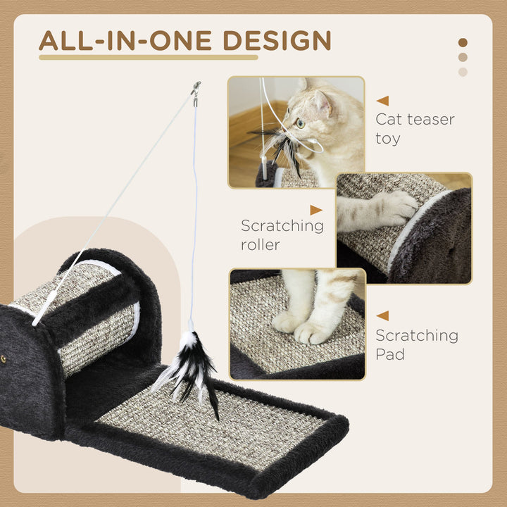 MCL Cat Scratcher, Sisal Cat Scratching Board Mat Pad with Roller, Feather Toy, 44 x 24 x 16 cm, Grey