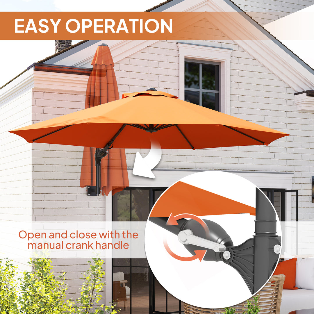3(m) Wall-Mounted Parasol Shade, with Handle - Orange