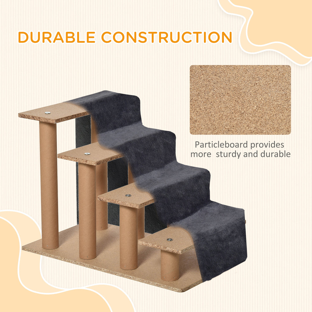 Four-Step Dog Stairs, with Washable Plush Cover, for High Bed Sofa, Dog Stairs for Small Dog and Cat - Dark Grey