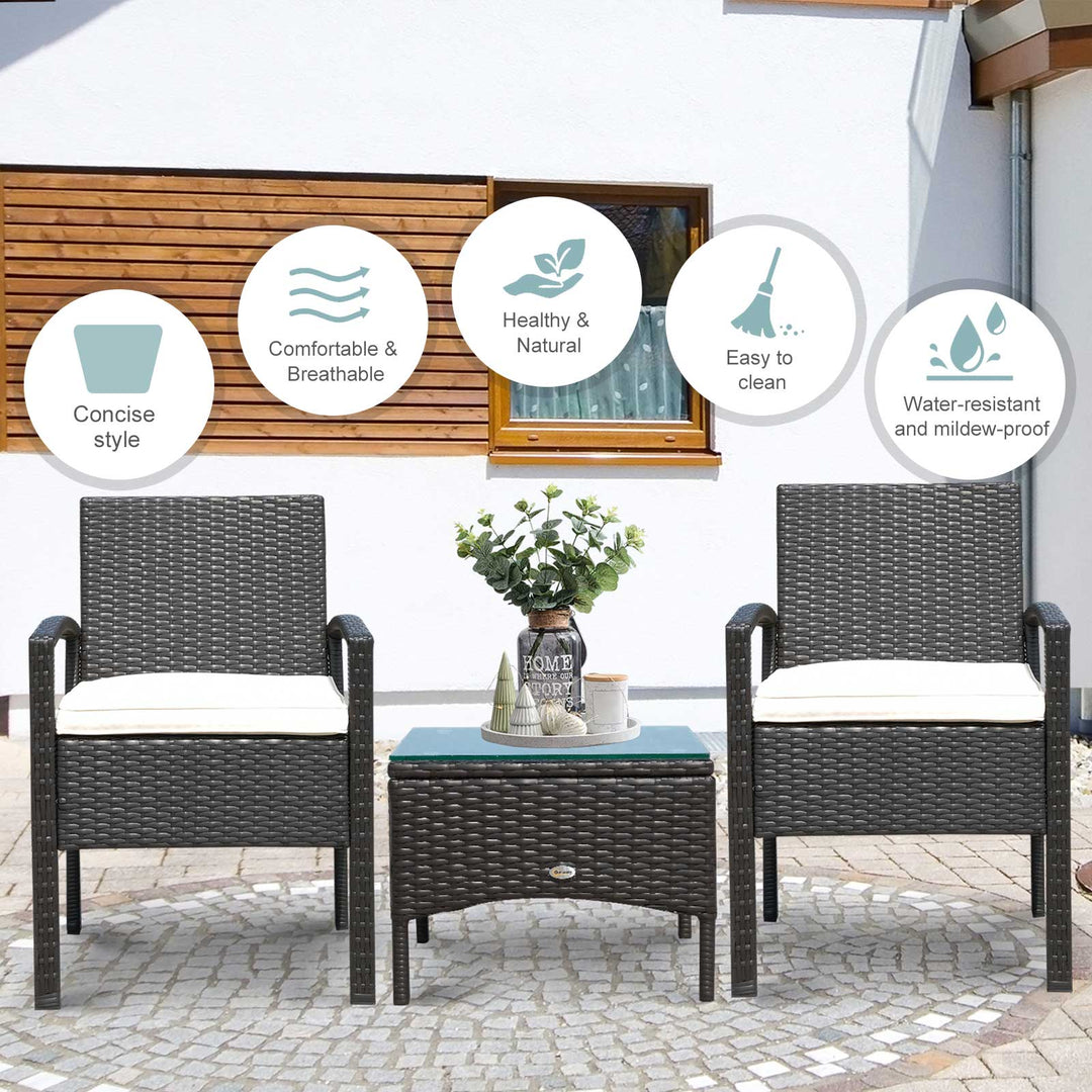 2 Seater Rattan Bistro Set, Steel-Brown