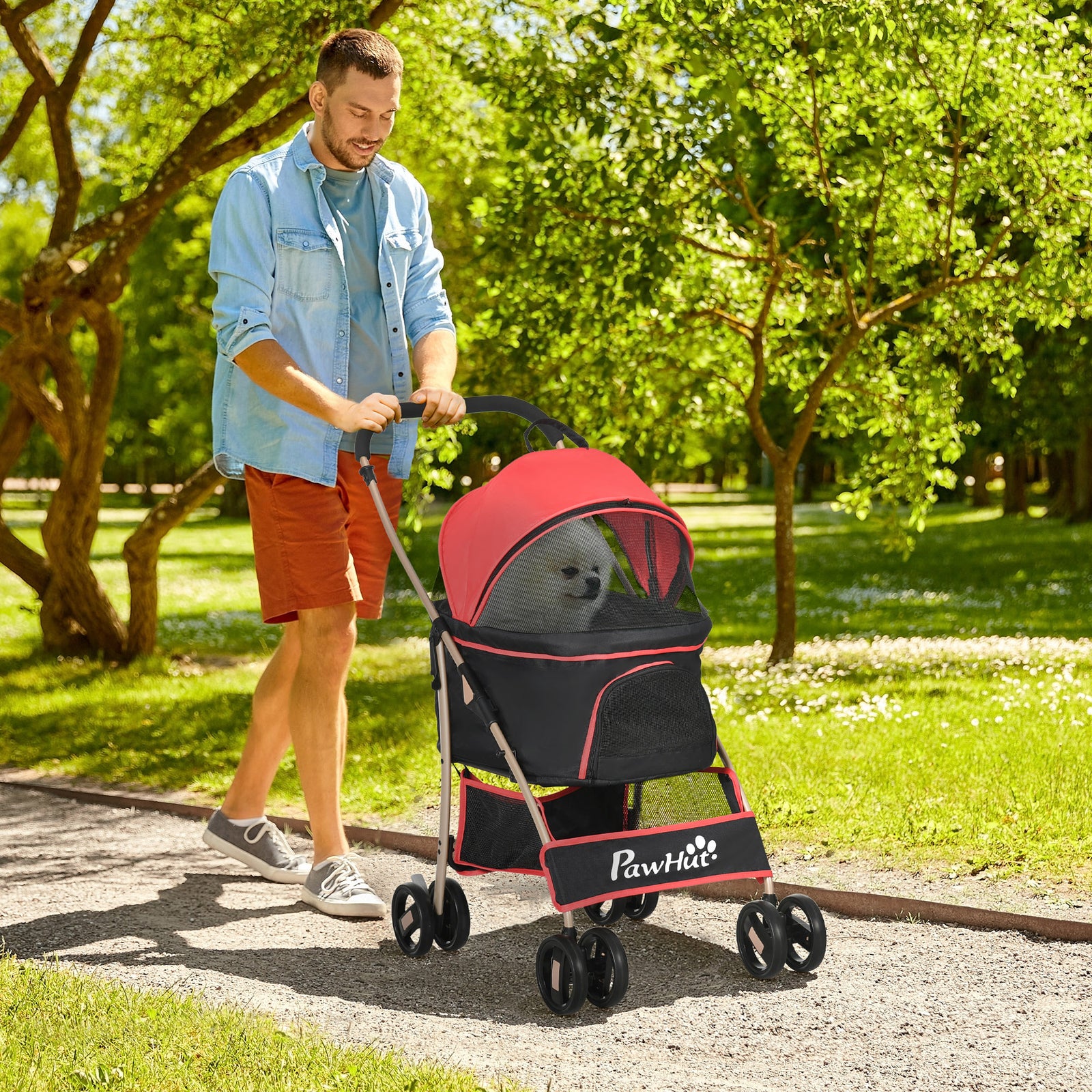 3 In 1 Detachable Pet Stroller, for Extra Small and Small Dogs - Red