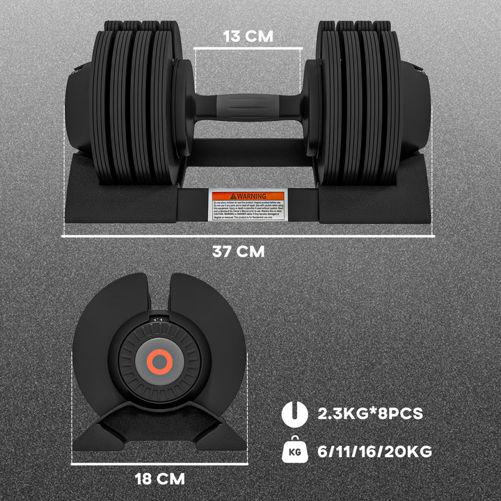 SPORTNOW Adjustable Dumbbells Set, 4-in-1 Weights Set with Storage Tray and Non-Slip Handle, 6KG 11KG 16KG 20KG | Aosom UK