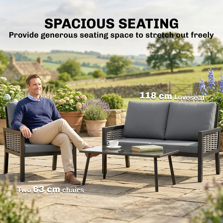4 Seater Rattan Garden Furniture Set with 2 Armchairs, Loveseat, Coffe