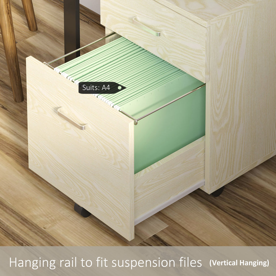 2-Drawer Locking Office Filing Cabinet w/ 5 Wheels Rolling Storage Hanging A4 Cupboard Home Organisation, Oak Wood Grain