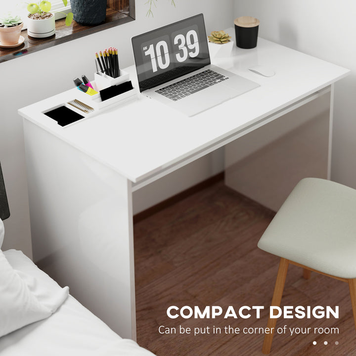 90 x 50cm Computer Table, Modern Home Office Desk, Small Writing Desk with Storage Shelf, High Gloss White