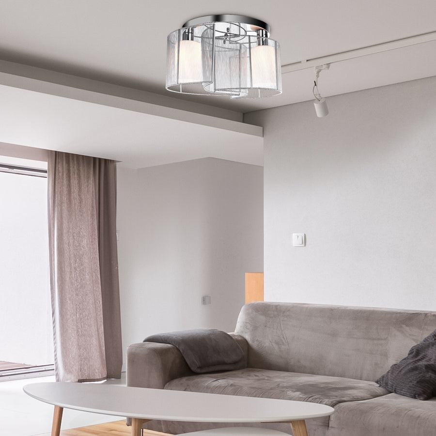 Modern Chandelier, Semi-Flush Mount Ceiling Light with 2 Light, E27 Bulb Base for Hallway, Dining Room, Living Room, White and Silver
