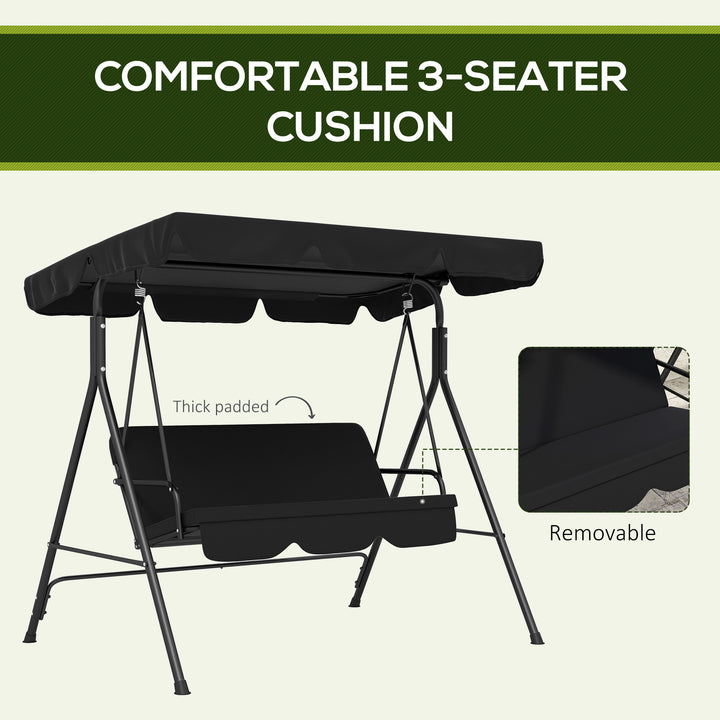Three-Seater Garden Swing Chair, with Adjustable Canopy - Black