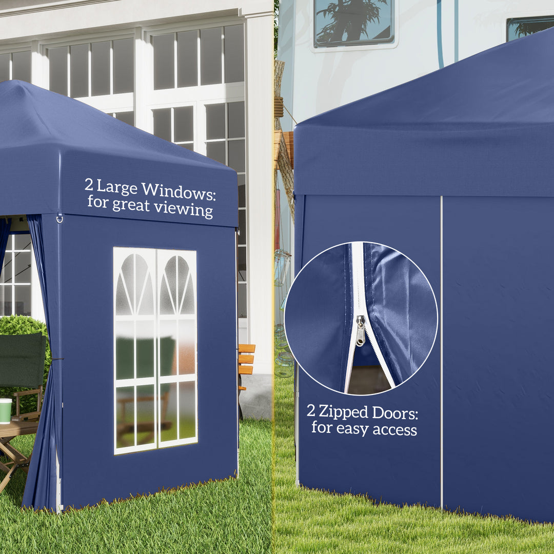 2 x 2 m Garden Pop Up Gazebo, Wedding Party Tent Marquee, Water Resistant Awning Canopy with Sidewalls, Windows, Carry Bag, Blue