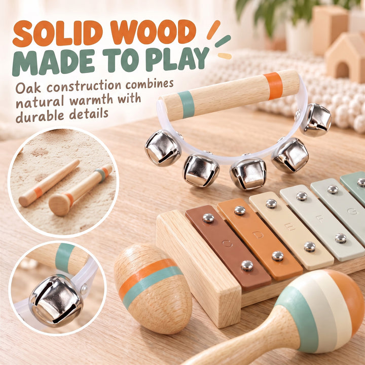 Kids Drum Kit, 14 Pieces Wooden Kids Musical Instruments Set with - view 6