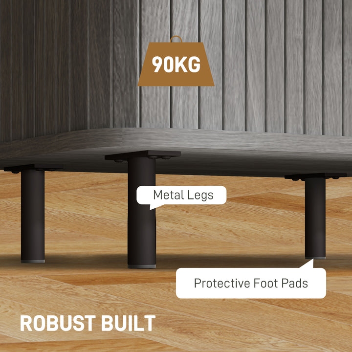 Bedside Table, Nordic Side Table with Roller Shutter Style Sliding Doors and Metal Legs for Bedroom, Living Room, Grey