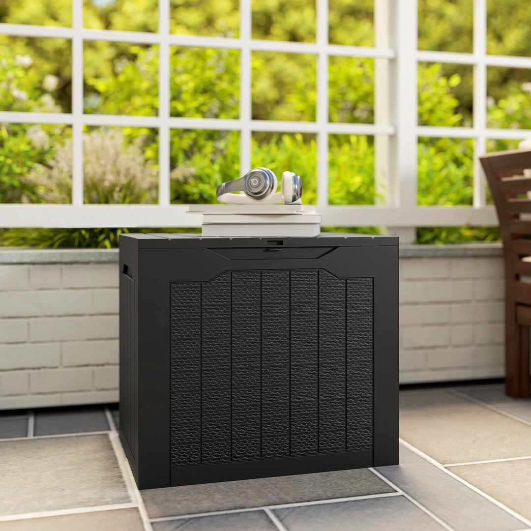 93L Plastic Garden Storage Box, Outdoor Storage Box with Handles, Waterproof Outdoor Storage Container