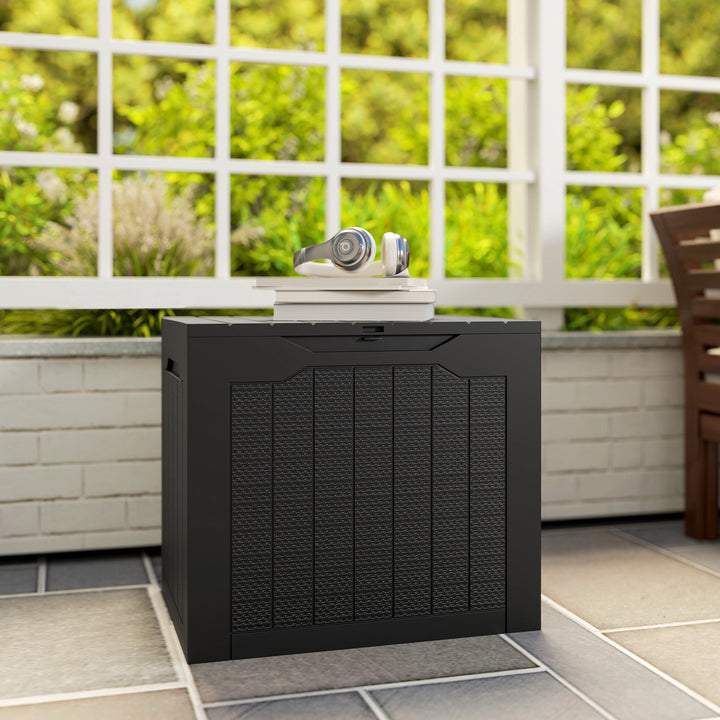 93L Plastic Garden Storage Box, Outdoor Storage Box with Handles, Waterproof Outdoor Storage Container