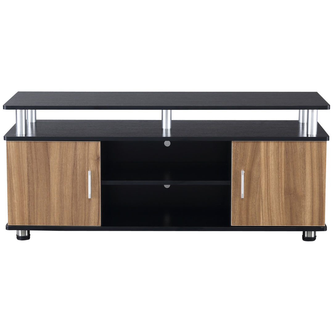 TV Cabinet Unit for TVs up to 50'' with Storage Shelf and Cupboards, Living Room Entertainment Center Media Console, Black and Walnut
