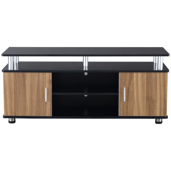 TV Cabinet Unit for TVs up to 50'' with Storage Shelf and Cupboards, Living Room Entertainment Center Media Console, Black and Walnut