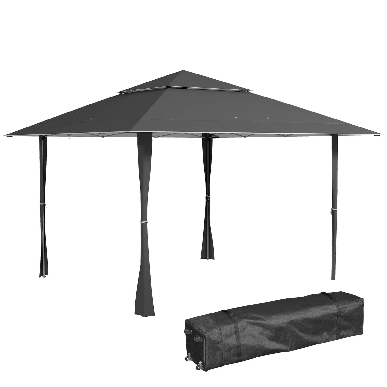 4 x 4m Pop-up Gazebo Double Roof Canopy Tent with UV Proof, Roller Bag & Adjustable Legs Outdoor Party, Steel Frame, Dark Grey