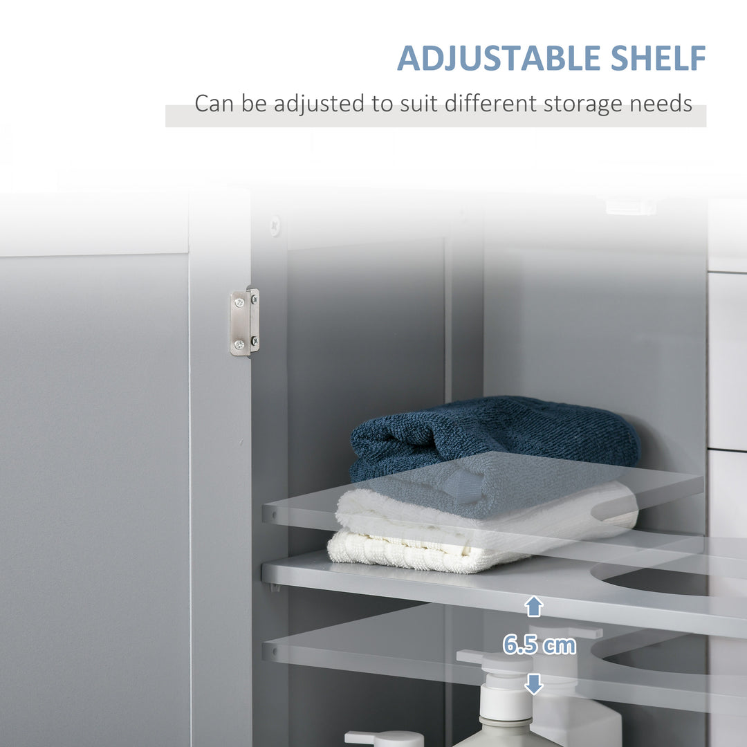 60x60cm Under-Sink Storage Cabinet w/ Adjustable Shelf Handles Drain Hole Bathroom Cabinet Space Saver Organizer Grey