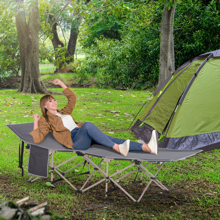 Single Steel Frame Portable Camping Cot, with Carry Bag - Grey