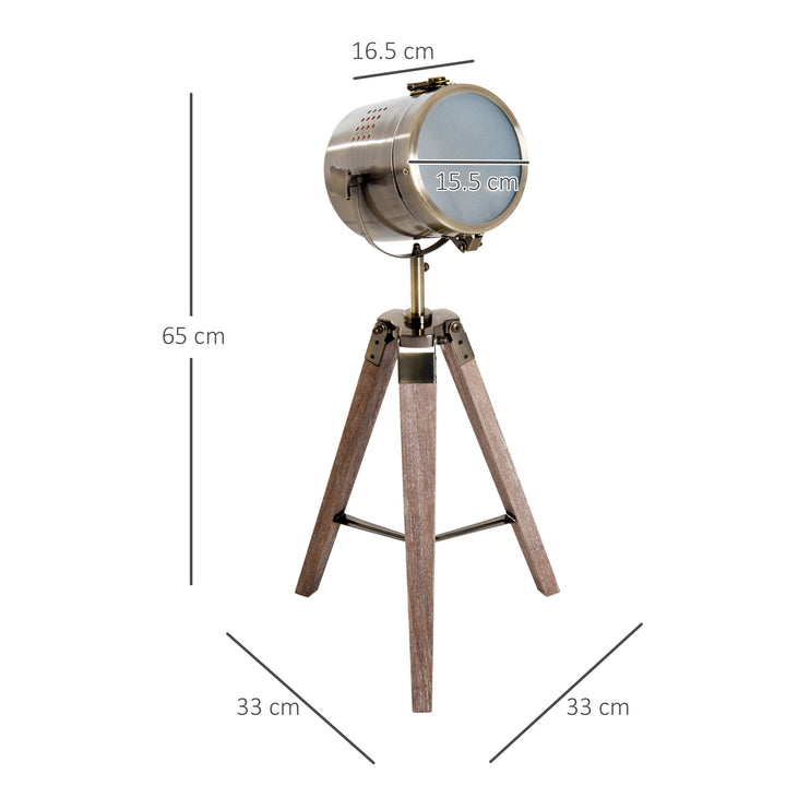 MCL Vintage Tripod Table Desk Lamp Bedside Light Spotlight Brass Antique Searchlight Wooden Base
