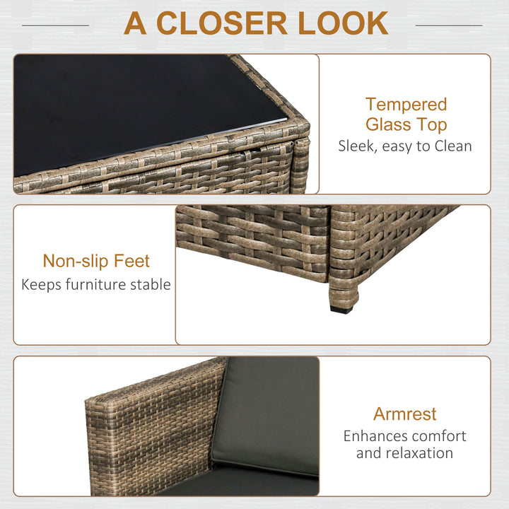 MCL 8 Pieces Outdoor PE Rattan Sofa Set with Cushions, Patio Garden Furniture Sets with Glass Top Coffee Table, Storage Corner Table, Mixed Brown