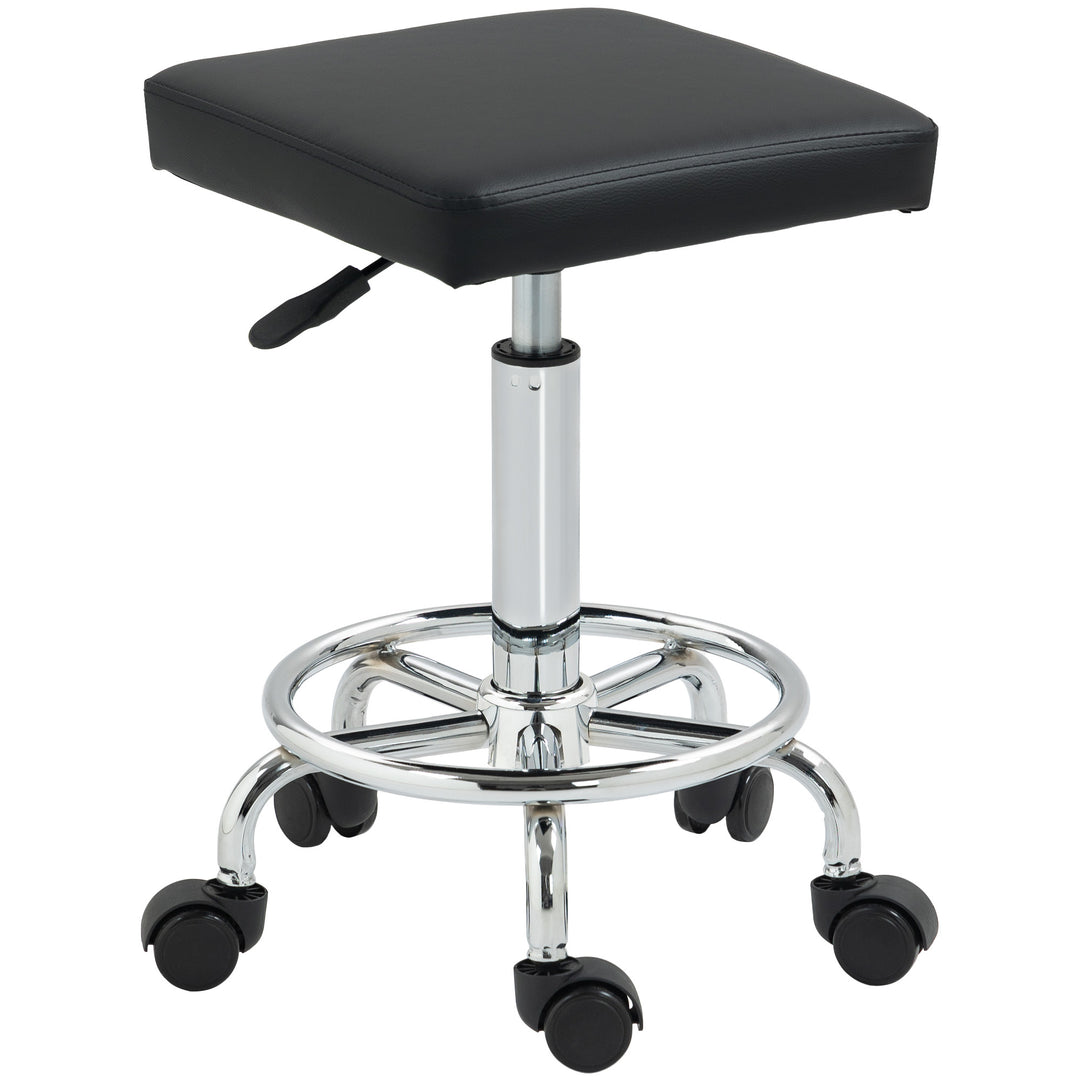 Faux Leather Padded Salon Stool - Black