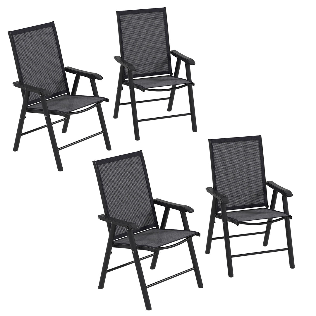 Set of 4 Folding Garden Chairs, Metal Frame Garden Chairs Outdoor Patio Park Dining Seat with Breathable Mesh Seat, Dark Grey
