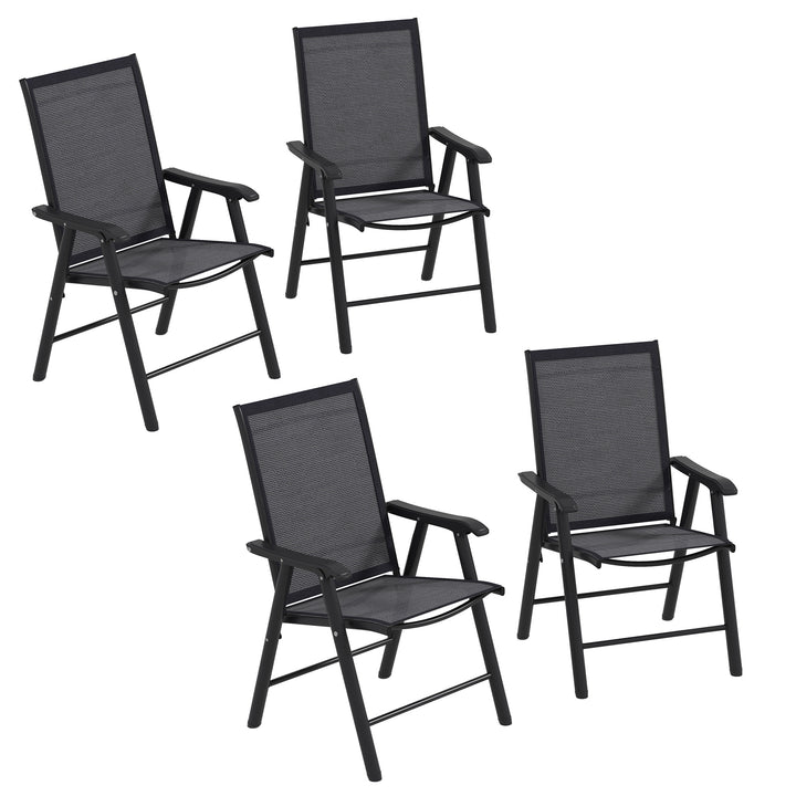 Set of 4 Folding Garden Chairs, Metal Frame Garden Chairs Outdoor Patio Park Dining Seat with Breathable Mesh Seat, Dark Grey