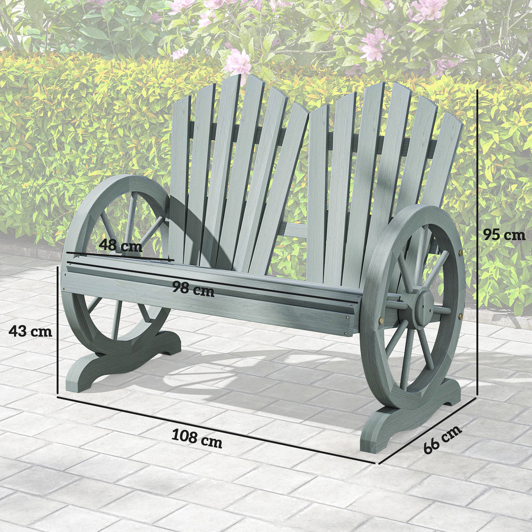 Fir Wood Love Seats with Wheel-Shaped Armrests, Large Load-Bearing Chair, Grey
