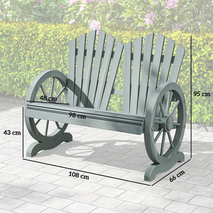 Fir Wood Love Seats with Wheel-Shaped Armrests, Large Load-Bearing Chair, Grey