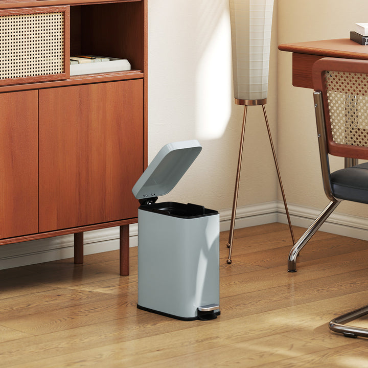 5L Rectangular Compact Bin Steel Body Removable Bucket Quiet-Close Lid w/ Pedal Lid Rubbish Trash Can Home Office Bedroom Bathroom Living Room Garbage Tidy Clean Grey