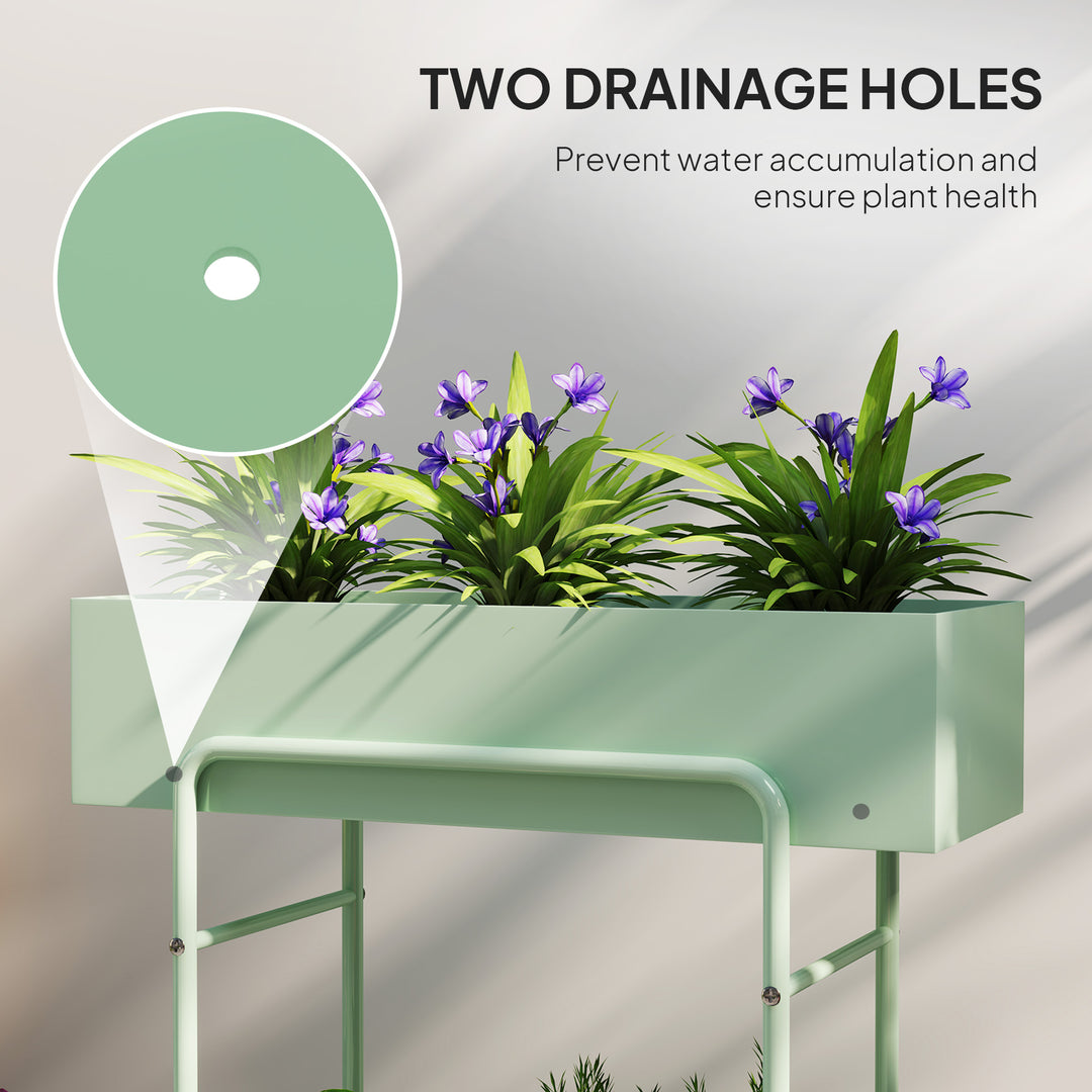 2 Tier Plant Stand, Metal Plant Rack Shelf with Drain Holes, Floor-standing Flower Pot Stand for Indoor Outdoor Garden Patio Balcony Living Room, Green