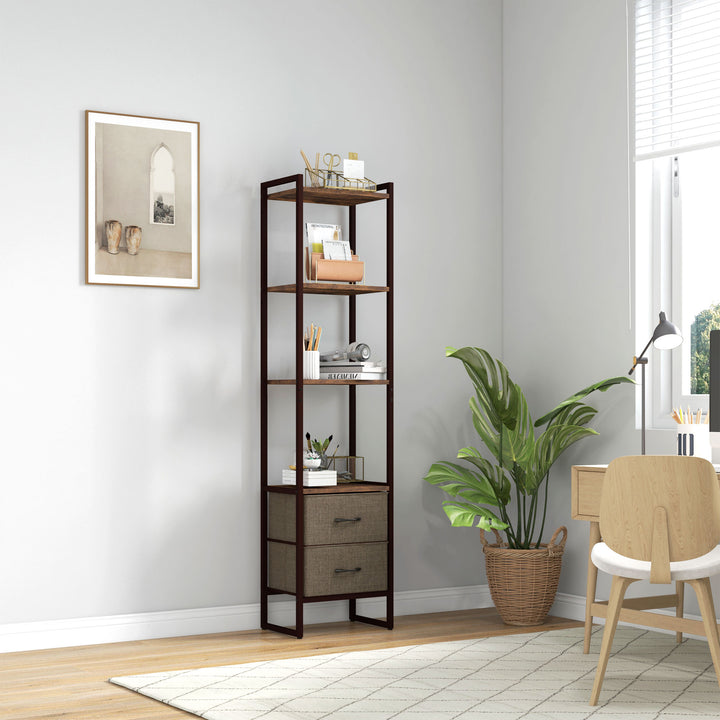 Four-Tier Industrial Display Shelf, with Bottom Drawers